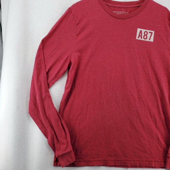 Aeropostale Shirt Men's Long Sleeve Crew Neck Pullover Tee Red Large - Picture 4 of 12